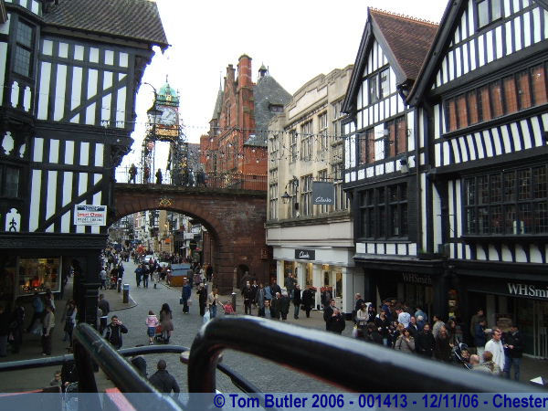 Photo ID: 001413, The Eastgate seen from the top of the tour bus, Chester, England