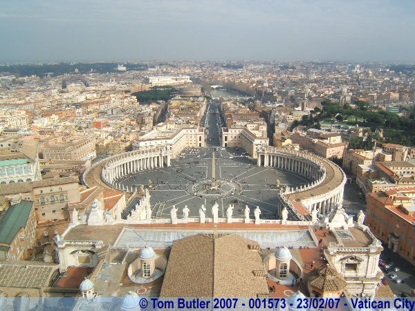 Photo ID: 001573, St Peters Square and Rome from the top of St Peters Basilica, St Peters Basilica, Vatican City