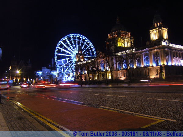 Photo ID: 003181, Belfast City hall and the Belfast Wheel at night, Belfast, Northern Ireland