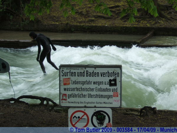 Photo ID: 003584, Nobody obeys council signs, anywhere - Surfing and Bathing FORBIDDEN, Munich, Germany