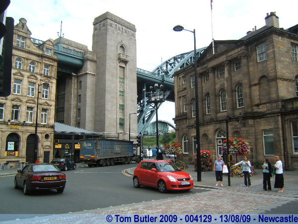 Photo ID: 004129, The towers of the Tyne Bridge next to the Guildhall, Newcastle upon Tyne, England