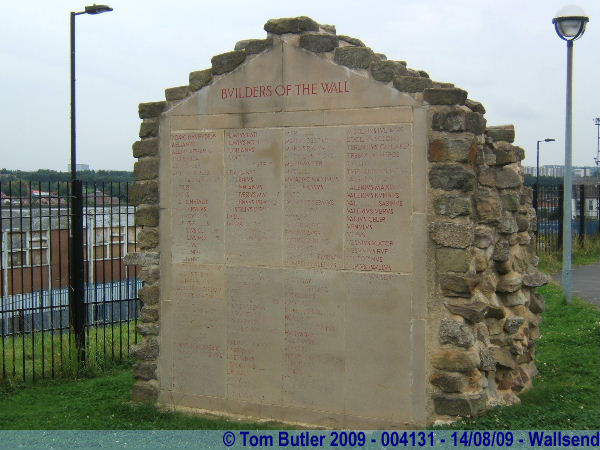 Photo ID: 004131, The end of the wall, and a list of builders, Wallsend, England