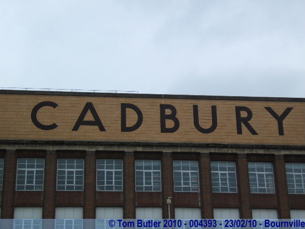 Photo ID: 004393, The Cadbury name emblazoned on the side of the factory, Bournville, England