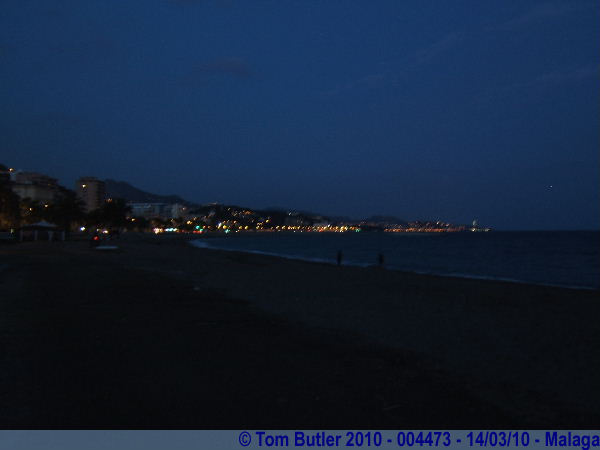 Photo ID: 004473, Looking along the coast to the lights of the Costa del Sol from Playa de la Malagueta , Malaga, Spain