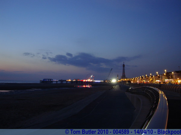 Photo ID: 004589, Looking along the prom at night towards the Central pier and Tower, Blackpool, England