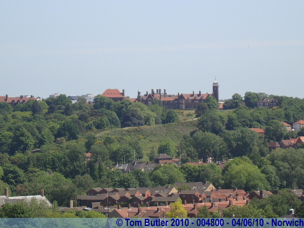 Photo ID: 004800, Looking up the barracks and modern prison at Mousehold Heath from the top of the castle, Norwich, England