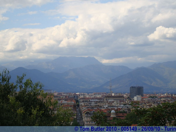Photo ID: 005149, Looking across the city to the Alps from the Monte del Cappuccini, Turin, Italy
