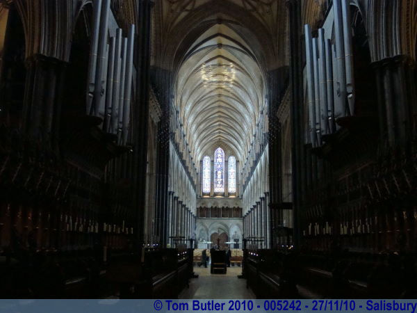 Photo ID: 005242, Looking back down the cathedral from the Altar, Salisbury, England