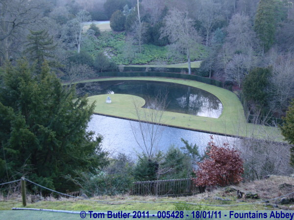Photo ID: 005428, Looking down on the water gardens, Fountains Abbey, England
