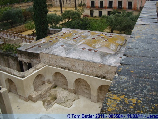 Photo ID: 005584, Looking down on the Arabic Baths from the walls of the Alcazar, Jerez, Spain