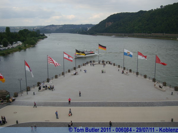 Photo ID: 006084, A boat navigates the confluence of the Rhine and the Mosel, Koblenz, Germany