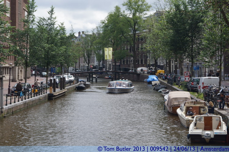 Photo ID: 009542, A tour boat heads down a canal, Amsterdam, Netherlands