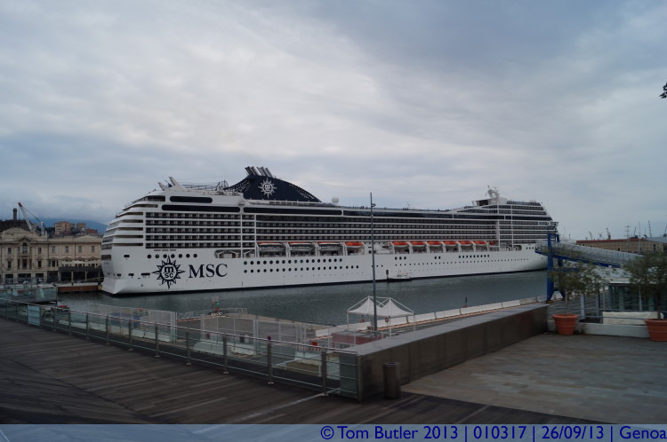 Photo ID: 010317, A cruise ship prepares to depart, Genoa, Italy
