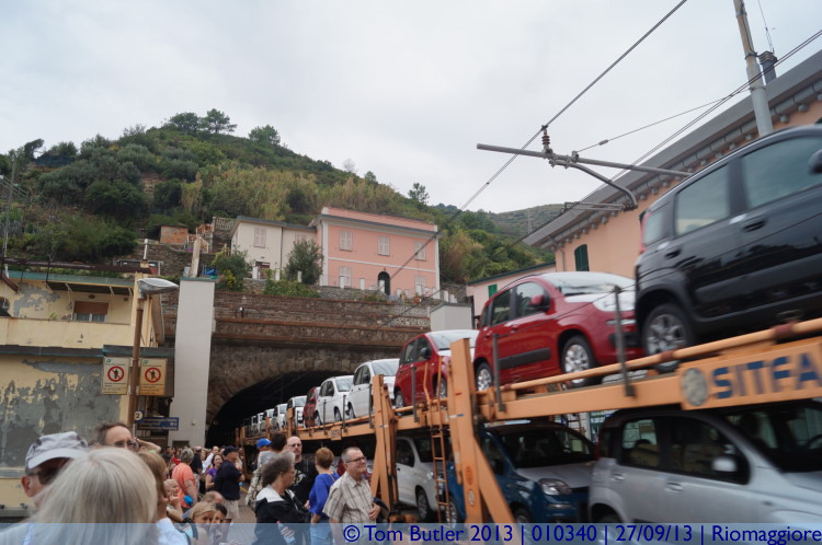 Photo ID: 010340, A transporter thunders through the station, Riomaggiore, Italy