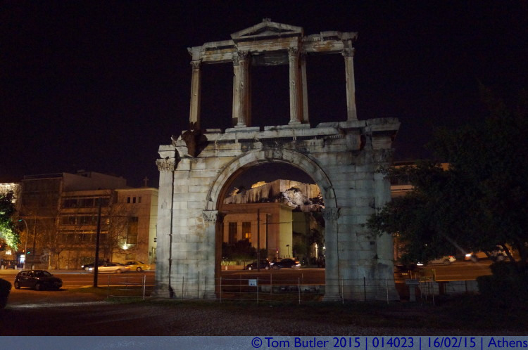 Photo ID: 014023, Arch and Acropolis at night, Athens, Greece