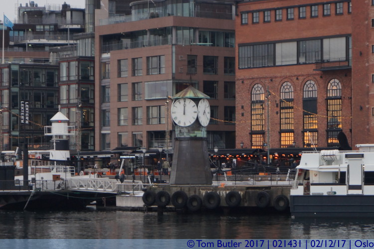 Photo ID: 021431, Clock in Akyr Brygge, Oslo, Norway