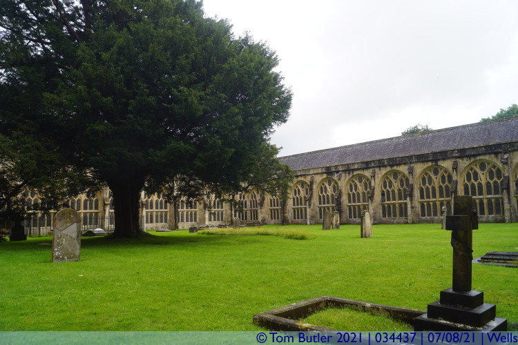 Photo ID: 034437, View across the cloister garden, Wells, England