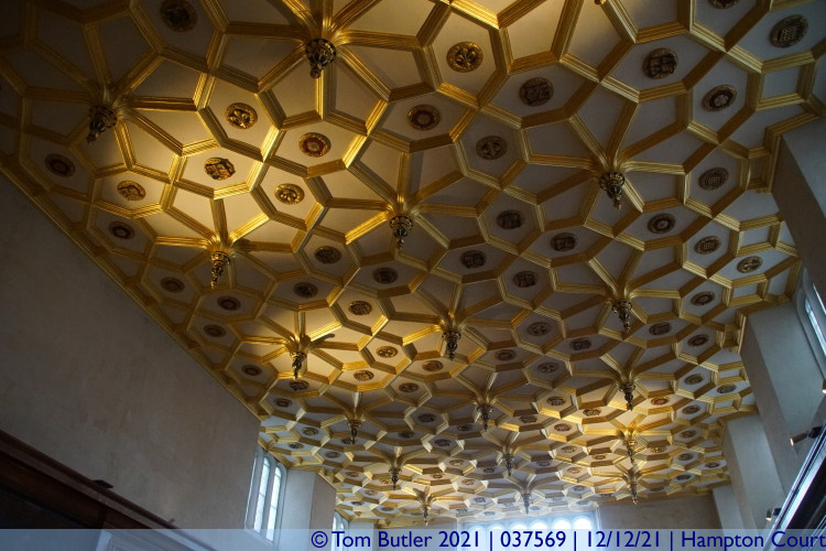 Photo ID: 037569, Ornate ceiling, Hampton Court, England