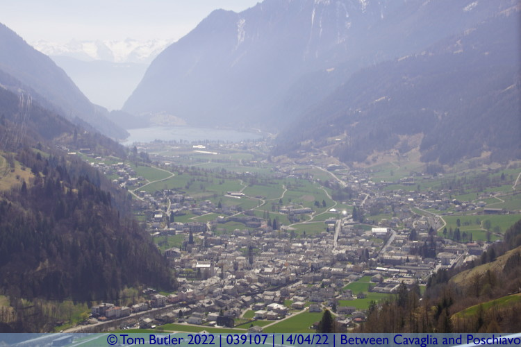 Photo ID: 039107, Looking down on the town and lake, Between Cavaglia and Poschiavo, Switzerland