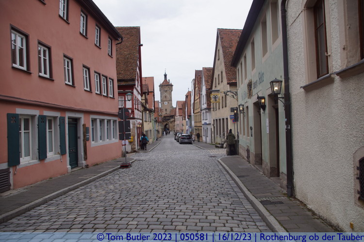 Photo ID: 050581, View down Klingengasse towards the walls, Rothenburg ob der Tauber, Germany
