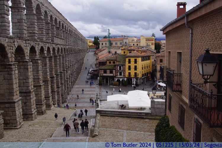 Photo ID: 051225, Looking down on the Plaza del Azoguejo, Segovia, Spain