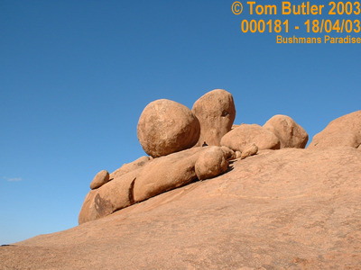 Photo ID: 000181, Cartoon style boulders cling to the side of mountains, Bushmans Paradise at Spitzkof, Namibia