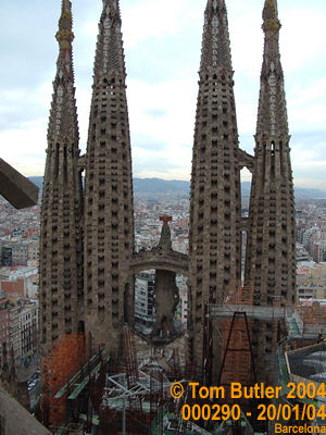 Photo ID: 000290, Looking at one set of towers from halfway up another, Barcelona, Spain