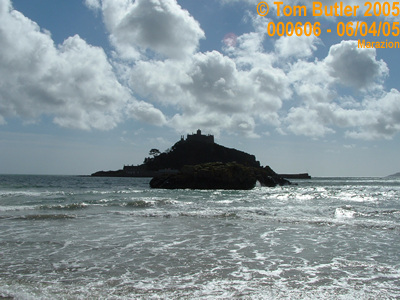 Photo ID: 000606, St Michaels mount separated from the mainland by a causeway; and very choppy seas!, Marazion, Cornwall