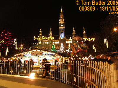 Photo ID: 000809, The Rathaus and Christmas market at night, Vienna, Austria