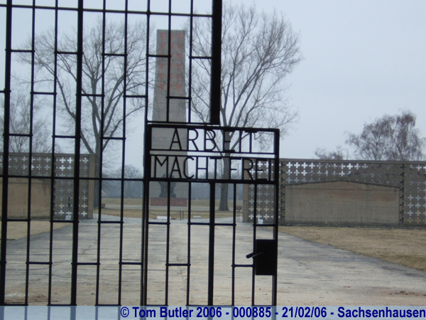 Photo ID: 000885, The entry gates and monument at Sachsenhausen concentration camp, Sachsenhausen, Germany