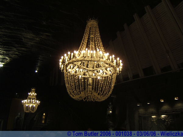 Photo ID: 001038, Chandeliers, all made from salt, in the church, Wieliczka, Poland