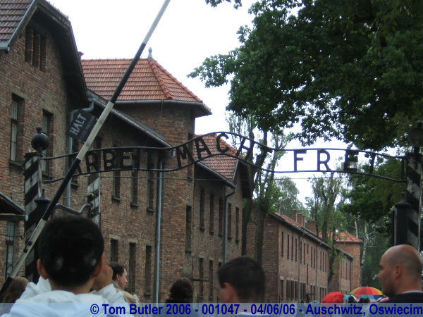 Photo ID: 001047, The cynical words of the SS "Work makes you free", Auschwitz, Oswiecim, Poland
