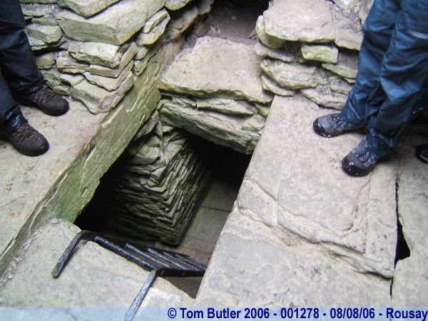 Photo ID: 001278, The steps down to the lower tomb at Taversoe Tuick, Rousay, Orkney Islands