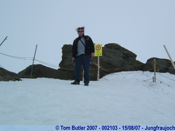 Photo ID: 002103, Standing, in the wind, at the highest point of the Jungfraujoch, Jungfaujoch, Switzerland