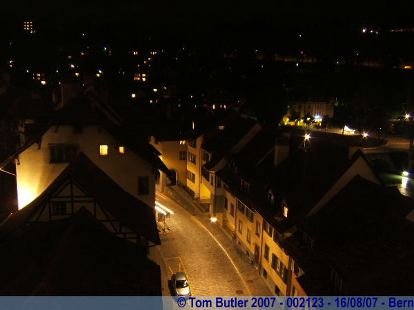 Photo ID: 002123, Looking down into the old town at night, Bern, Switzerland