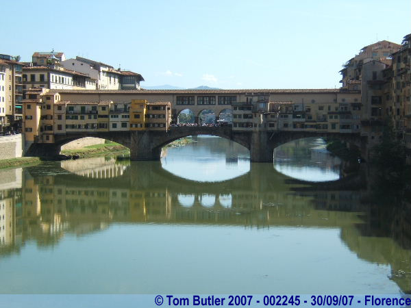 Photo ID: 002245, The Ponte Vecchio mirrored in an almost still Arno, Florence, Italy