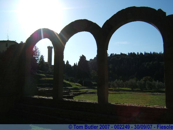 Photo ID: 002249, The tower of the cathedral, seen from within the remains of the baths, Fiesole, Italy