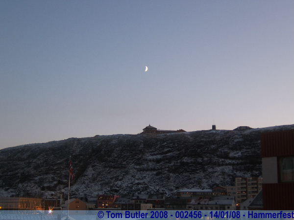 Photo ID: 002456, The hills over Hammerfest and a midday moon, Hammerfest, Norway