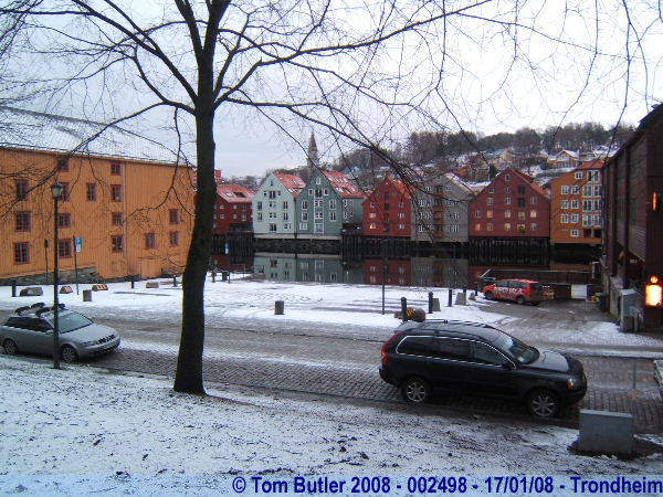 Photo ID: 002498, Looking down on warehouses by the river, Trondheim, Norway
