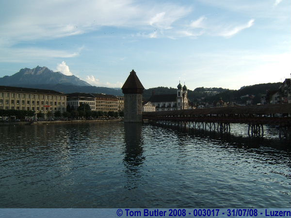 Photo ID: 003017, Mount Pilatus, the Bridge and the river Reuss, Luzern, Switzerland
