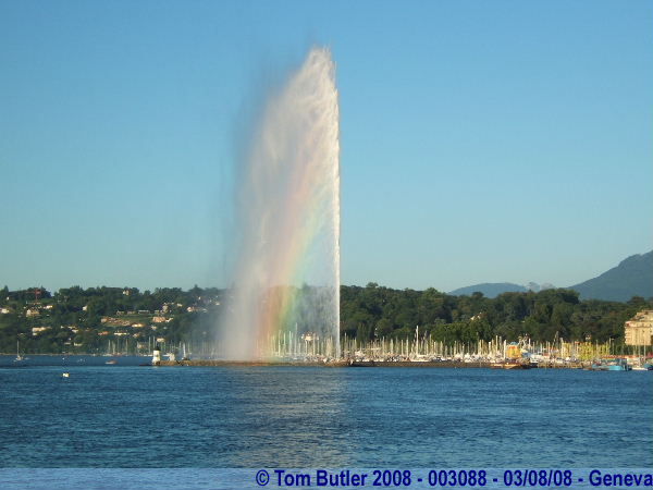 Photo ID: 003088, The Jet d'Eau making rainbows in the evening sun, Geneva, Switzerland