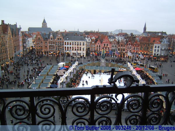 Photo ID: 003246, The ice rink and Markt from part way up the Belfort, Bruges, Belgium