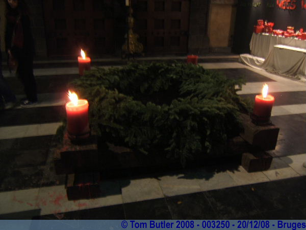Photo ID: 003250, An oversized advent wreath inside Onze Lieve Vrouwekerk, Bruges, Belgium
