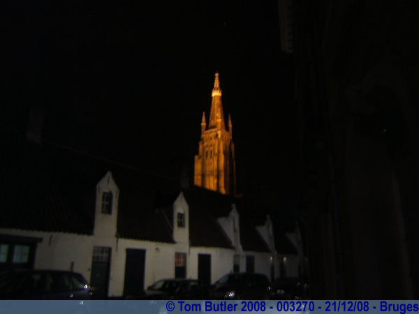 Photo ID: 003270, The spire of the Church of Our Lady at night, Bruges, Belgium