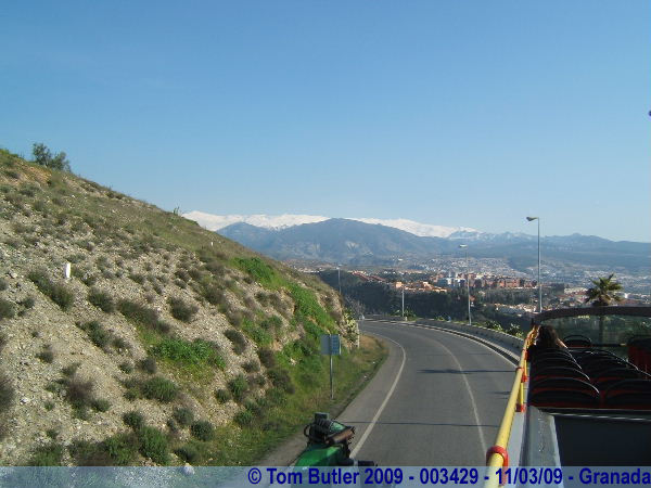 Photo ID: 003429, Coming down the hill from the Alhambra with the Sierra Nevada in the distance, Granada, Spain