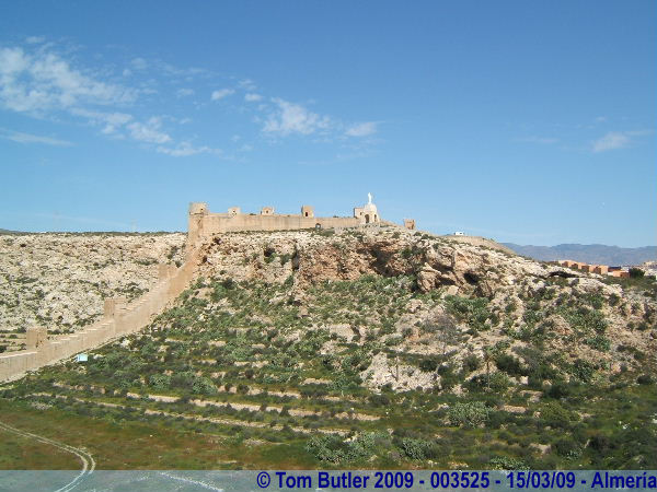 Photo ID: 003525, Looking along the old city walls to the statue of Christ, Almera, Spain