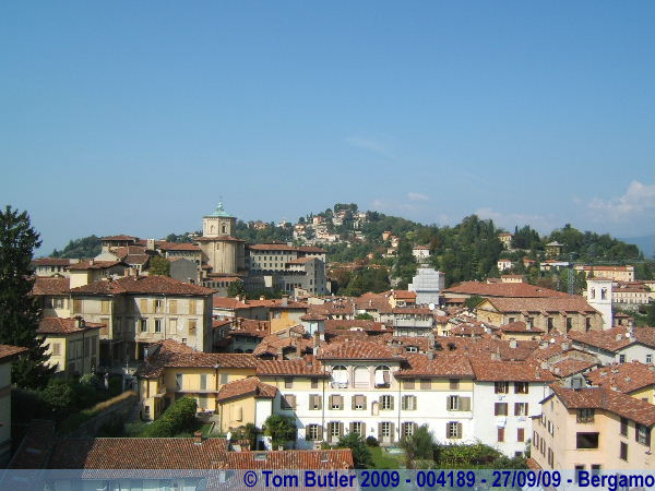 Photo ID: 004189, Looking back towards Monte San Vigilio from the top of the bell tower, Bergamo, Italy