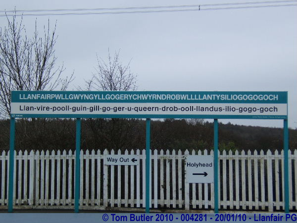 Photo ID: 004281, The longest place name in Britain on the longest railway station sign in Britain, Llanfair PG, Wales