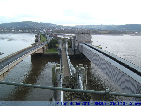 Photo ID: 004307, The three bridges of Conwy: Road, Pedestrian Suspension and Railway tube, Conwy, Wales