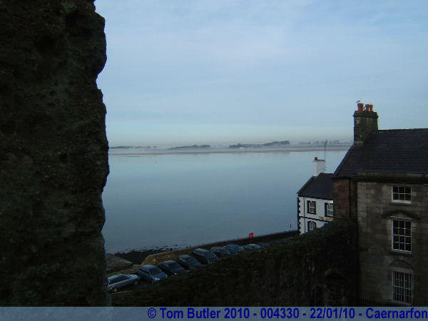 Photo ID: 004330, Across the Menai Straits to Anglesey still veiled in a mist, Caernarfon, Wales